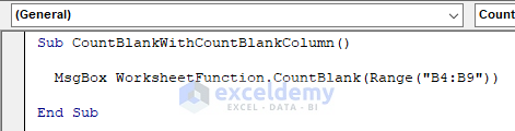 excel vba count blank cells in range of column with countblank