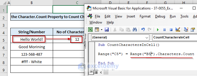 Excel VBA Count Characters in Cell 