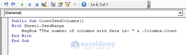 Count All the Columns in a Worksheet with Data Using VBA in Excel