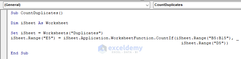 Excel VBA count duplicates in range