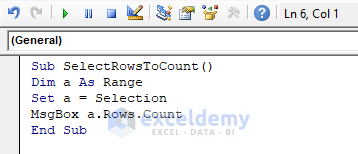 Manually Select a Range to Count Rows in a Sheet Using VBA in Excel