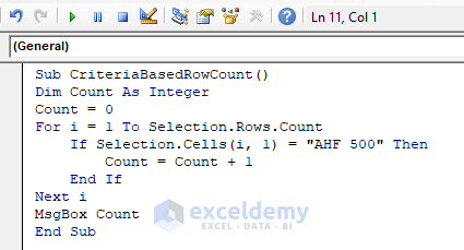 Add a Criteria to Count Rows in a Sheet Using VBA in Excel