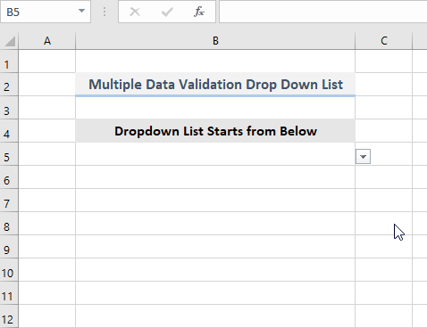 Result of creating multiple excel vba data validation drop down list