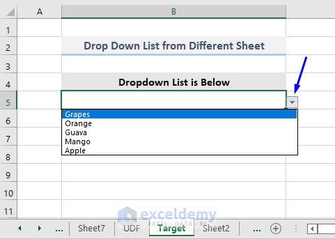 Result of Extracting data from different sheet for excel vba data validation drop down list