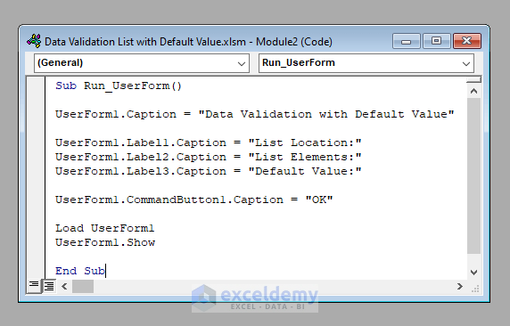 UserForm Code to Set Default Value in Data Validation List with VBA