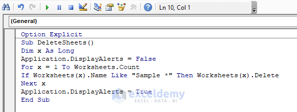 Delete Multiple Worksheets with No Prompt Using the Excel VBA