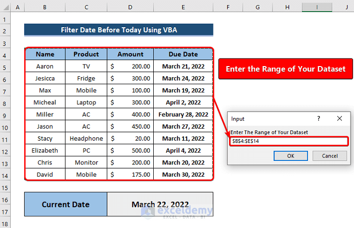 Filter Date Before Today Using VBA in Excel