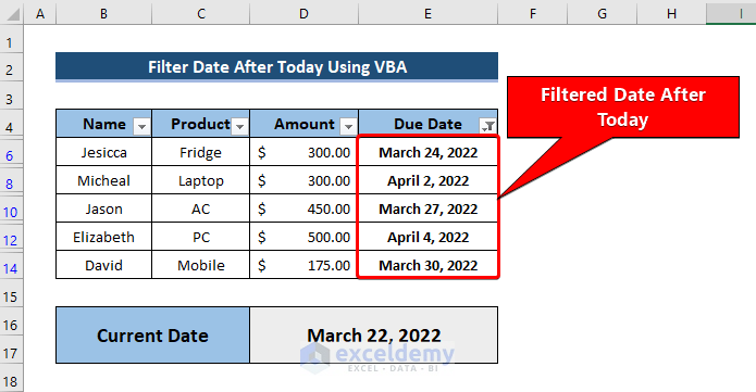 Filter Date after Today Using VBA in Excel