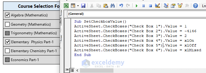 Excel VBA Form Control Checkbox Value