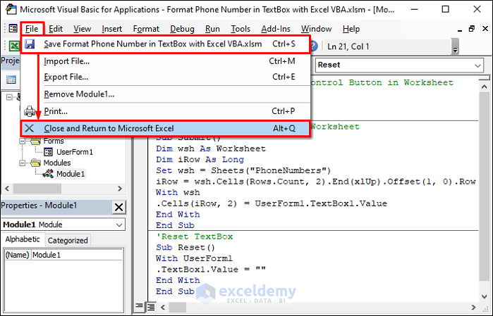 Excel VBA to Format Textbox Phone Number