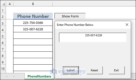 Excel VBA to Format Textbox Phone Number