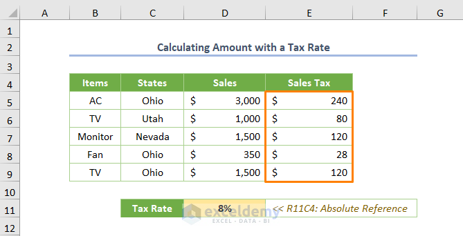calculating amount with a tax rate