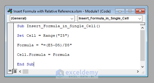 VBA Code to Insert Formula with Relative Reference in Excel