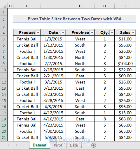 Dataset of making excel vba pivot table filter between two dates