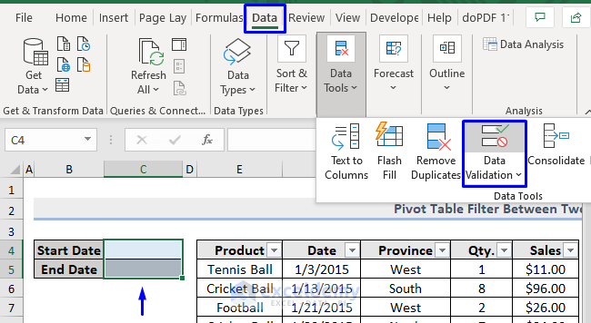 Validating dates for excel vba pivot table filter between two dates