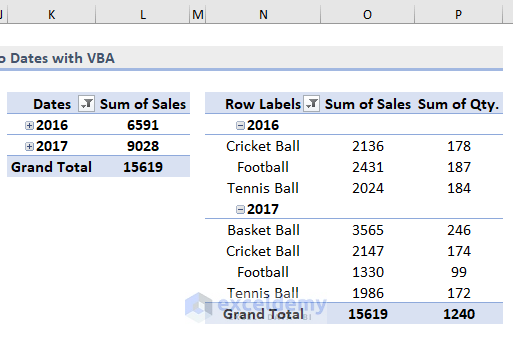Result of excel vba pivot table filter between two dates