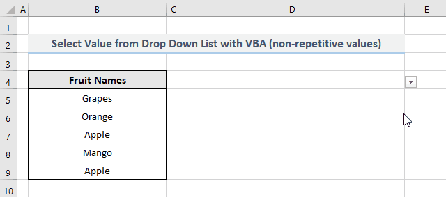 Result of VBA to select all value without repetitive values from drop down list in Excel