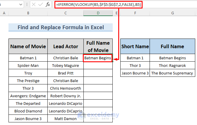 find and replace formula in excel
