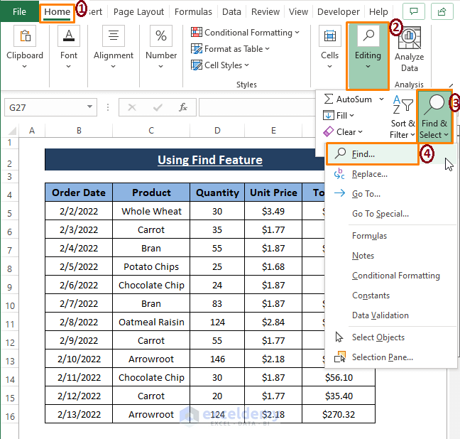 find feature-Select Cells With Certain Value in Excel