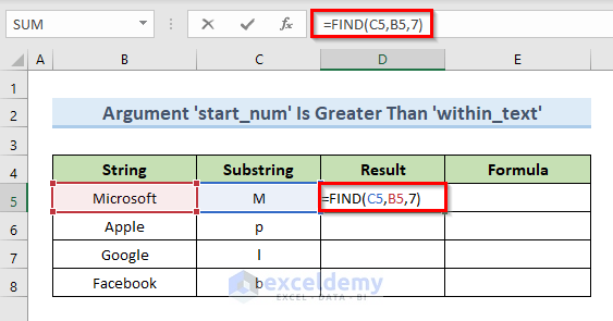 Excel FIND Function Does Not Work When ‘start_num’ Argument Is Greater Than ‘within_text’ Argument