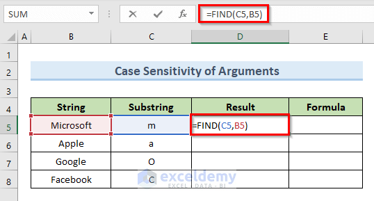 FIND Function in Excel Not Working Due to Case Sensitivity of Arguments