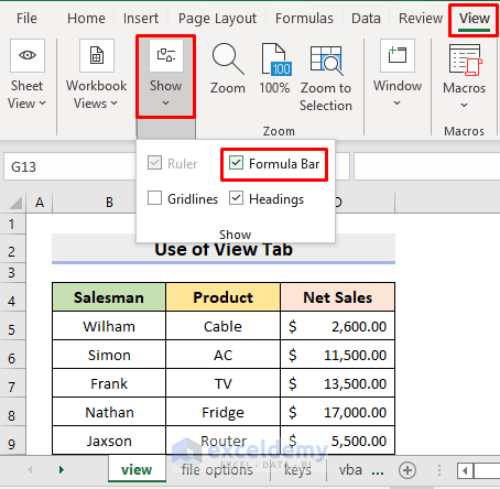 Use View Tab When Formula Bar Is Not Showing in Excel