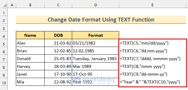 How to Use Formula to Change Date Format in Excel (5 Methods)