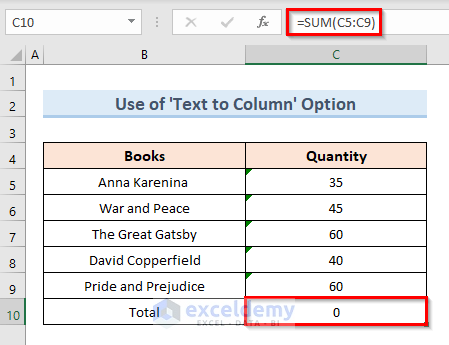 Fix Formula Result Is Showing 0 in Excel Using ‘Text to Column’ Option