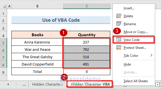 Insert VBA Code to Remove Hidden Characters to fix formula result showing 0 in excel