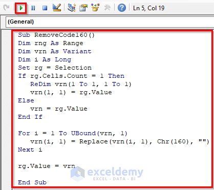 Insert VBA Code to Remove Hidden Characters to fix formula result showing 0 in excel