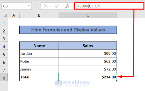 formula to hide and display values