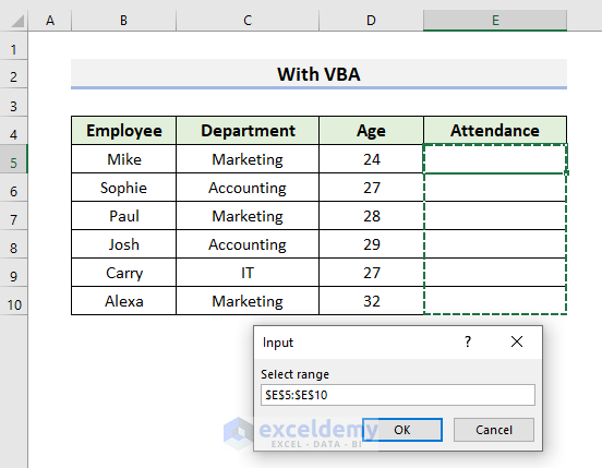 VBA to Add Checkbox in Excel without Using Developer Tab