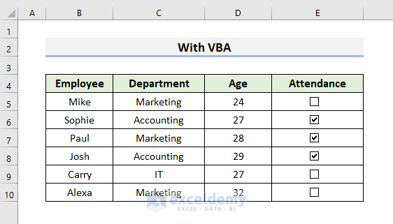 VBA to Add Checkbox in Excel without Using Developer Tab