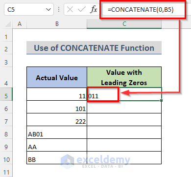 Excel CONCATENATE Function to Insert Leading Zeros