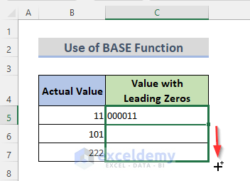 Insert BASE Function to Add Leading Zeros in Excel