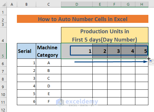 how to auto number cells in excel using column function