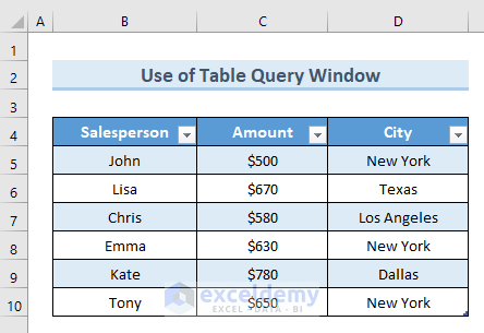 Insert Table Query Window to Copy Rows Automatically to Another Sheet