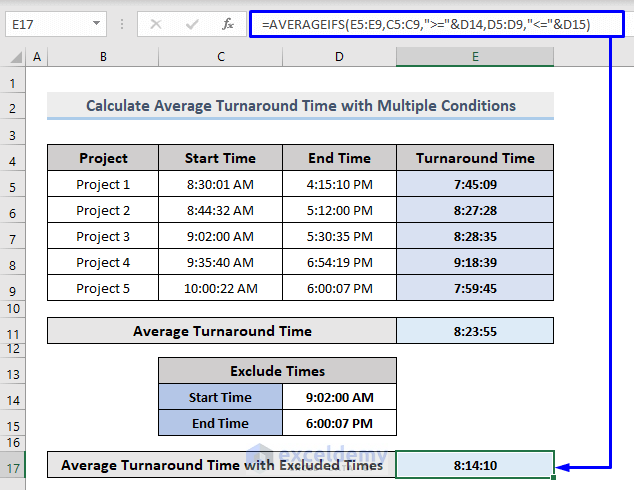Calculate Average Turnaround Time with Multiple Conditions in Excel