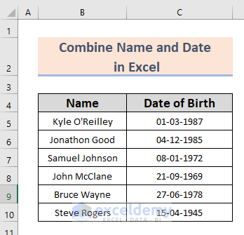 how to combine name and date in excel