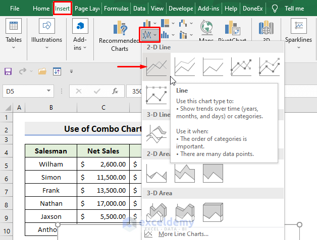 Insert Combo Chart for Combining Two Graphs in Excel