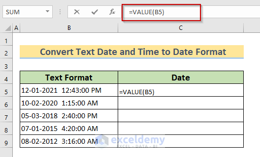 how to convert text date and time to date format in excel
