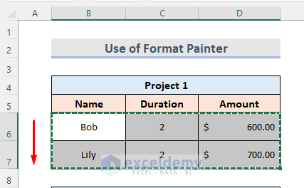 Copy and Paste Excel Cell and Apply Format Painter to Keep Cell Size