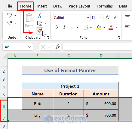 Copy and Paste Excel Cell and Apply Format Painter to Keep Cell Size