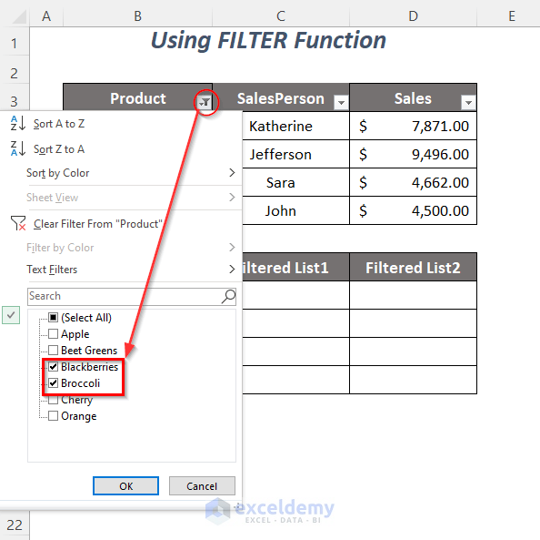 how to copy filter drop down list in Excel