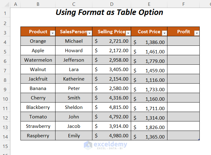 Format as Table