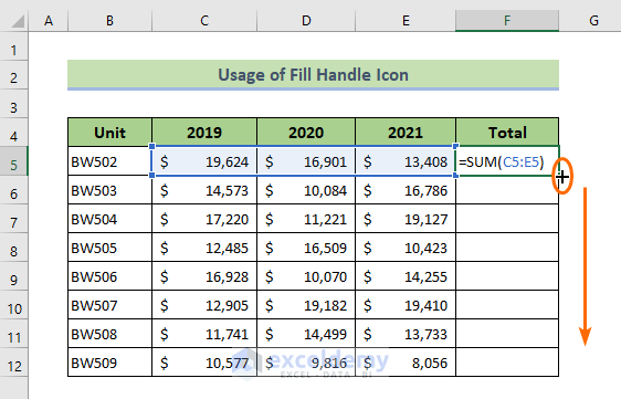 Drag the Fill Handle Icon to Copy a Formula in Excel Down the Column