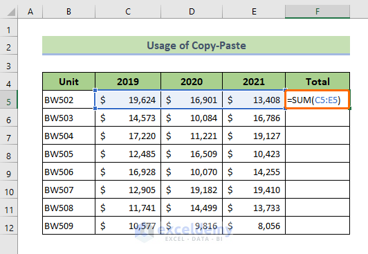 Use Copy-Paste Method to Copy a Formula in Excel Down the Column