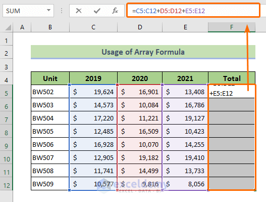 Use Array Formula to Copy a Formula Down the Column in Excel