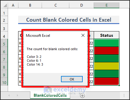 How to count blank colored cells in excel