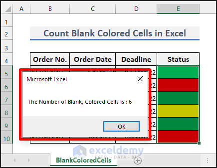 How to count blank colored cells in excel using VBA